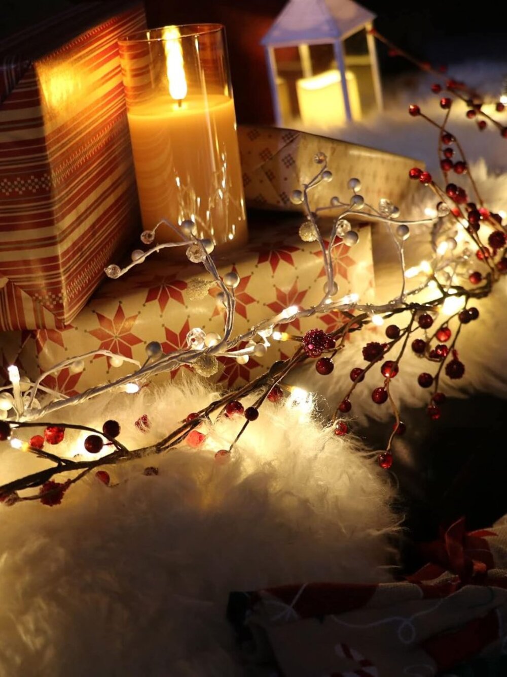 Red Berry Branch Pre-lit Garland with 30LED Lights, Battery Operated Fairy Strin - Picture 4 of 5